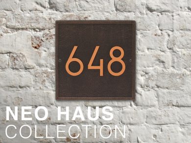 NeoHaus Modern Address Numbers on White Brick Wall