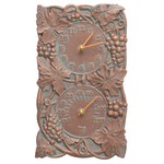 Grapevine Indoor Outdoor Wall Clock & Thermometer Copper Verdigris