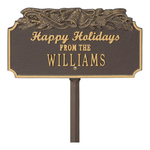 Happy Holidays Yard Sign with Christmas Bells on Top with One Line of Text, Finished Bronze & Gold